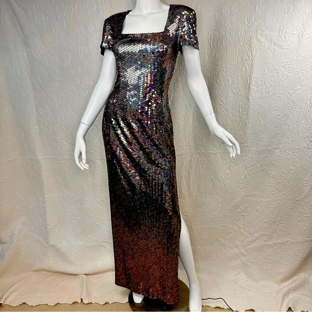 Niteline Della Roufogali VTG Liquid Sequin Maxi Column Dress
